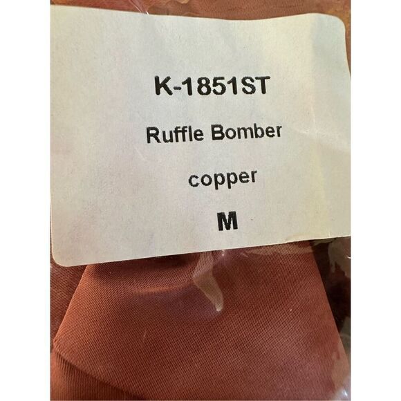 Revolve Krisa Los Angeles Ruffle Bomber Satin Jacket in Copper Size M - Picture 6 of 7